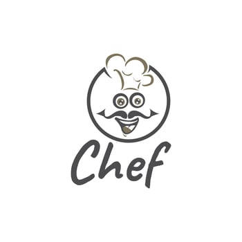 Menu symbol with cartoon chef. Color vector illustration