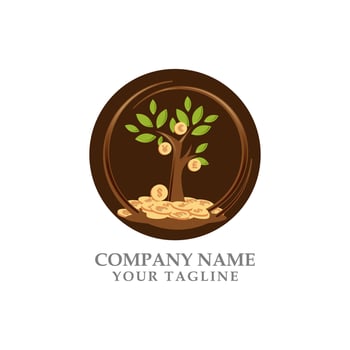 tree money coin simple logo design vector, money tree logo icon vector illustration design