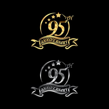 Anniversary vector unusual label Gold and Silver color. ninety-five year symbol. Birthday abstract logo. 95th jubilee