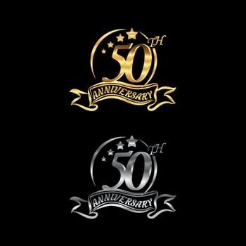 Anniversary vector unusual label Gold and Silver color. fifty year symbol. Birthday abstract logo. 50th jubilee
