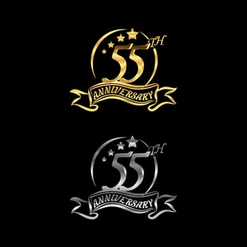 Anniversary vector unusual label Gold and Silver color. fifty-five year symbol. Birthday abstract logo. 55th jubilee