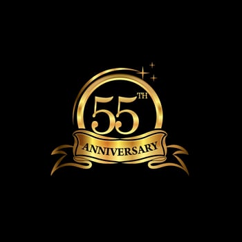 55 year anniversary celebration. Anniversary classic elegance golden color isolated on black background, vector design for celebration, invitation card, and greeting card