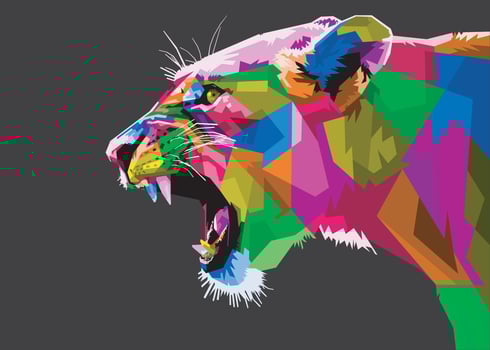 colorful lion head on pop art style isolated with black backround vector