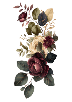Watercolor floral bouquet composition with roses and eucalyptus png
