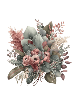 Watercolor floral bouquet composition with roses and eucalyptus png