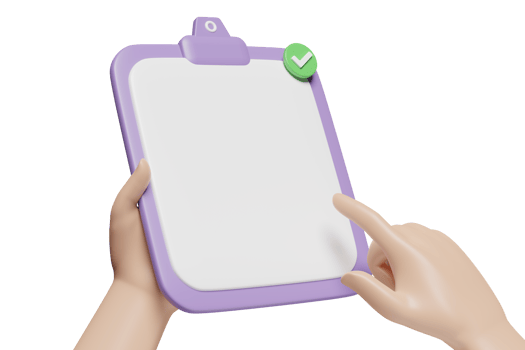 3d hands hold clipboard white checklist paper empty icon with hand pointing checkmark isolated. project plan, business strategy, quality control, template, 3d render illustration png