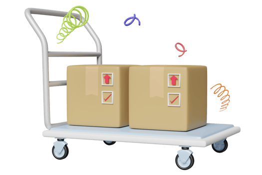 3d warehouse trolley empty, platform trolley with goods cardboard box icon isolated. 3d render illustration png