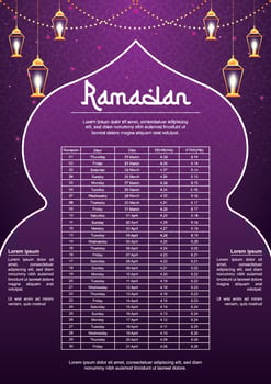 Ramadan kareem islamic calendar template and sehri ifter time schedule Bangladesh date and time vector