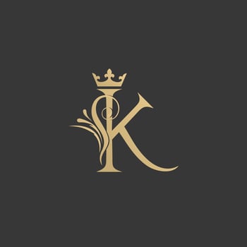 Elegant gold letter K with crown logo design inspiration vector