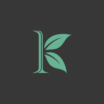Letter initial K and leaf combination logo design inspiration vector