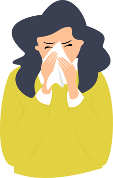 illustration of a sneezing woman covering her nose with a tissue png