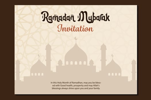 Ramadan Kareem greeting card with mosque silhouette. Vector illustration.