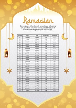 Ramadan kareem islamic calendar template and sehri ifter time schedule Bangladesh date and time vector