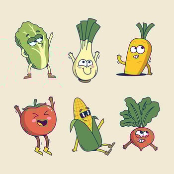 Set of Hand drawn retro cartoon vegetables vector