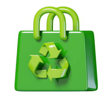 Green fabric bag with recycle symbol isolated. ecology and environment icon concept. 3D render illustration. png