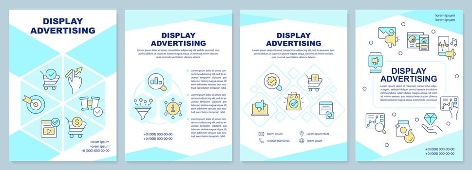 Display advertising cyan brochure template. Marketing campaign. Leaflet design with linear icons. Editable 4 vector layouts for presentation, annual reports