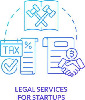 Legal services for startups blue gradient concept icon. Way to support startup abstract idea thin line illustration. Manage entrepreneurship risks. Isolated outline drawing vector