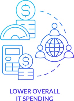 Lower overall IT spending blue gradient concept icon. Startup consulting field abstract idea thin line illustration. Budget utilisation. Isolated outline drawing vector