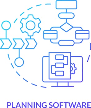 Planning software blue gradient concept icon. Use models for new project. Programming skill abstract idea thin line illustration. Isolated outline drawing vector
