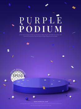 Purple podium with confetti on purple background, for product display, Vector illustration