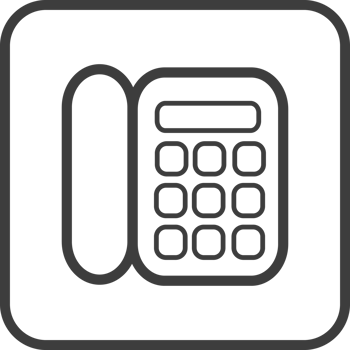 Telephone icon in thin line black square frames. png