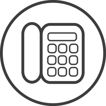 Telephone icon in thin line black circle frames. png