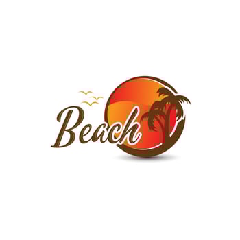 Palm tree icon of summer and travel logo vector illustration design, Beach logo design Vector, sunset logo design. wave logo vector illustration, Beach logo design palm logo template design vector