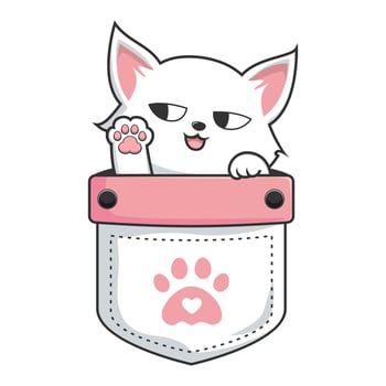 White Cat in Pocket - Cute White Pussy Cat in Pouch - waving paws vector