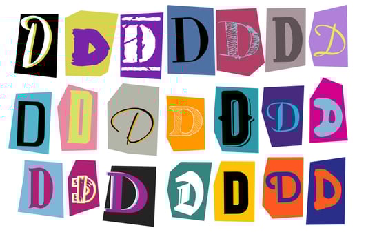 Alphabet D - vector cut newspaper and magazine letters, paper style ransom note letter