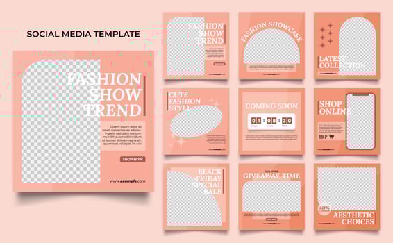social media template banner fashion sale promotion in pink brown color vector