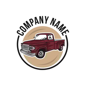 Retro car repair garage sign with retro style truck. Custom restoration shop. Truck  illustration of classic retro style truck. Isolated on grey. vector