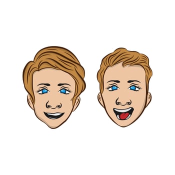 Young man character creation set. Icons with different types of faces and hair style, emotions, front, rear, side view of male person. Moving arms, legs. Vector illustration.