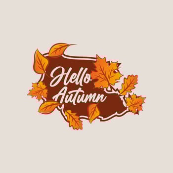 Vector illustration Handwritten lettering of Hello Autumn on hand drawn leaves background.