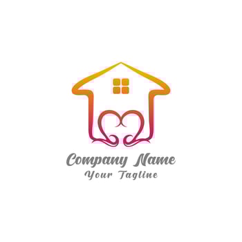 Simple icon of house with heart shape within. House line art shape. Vector symbol logo template easy to edit.