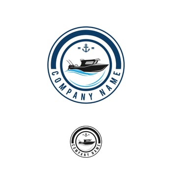 Fishing Logo Collection with Fisherman on Fish Boat, fishing boat logo template. Vector Illustration eps.10
