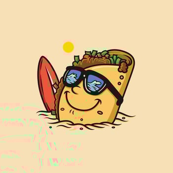 cartoon tacos are relaxing on the beach vector