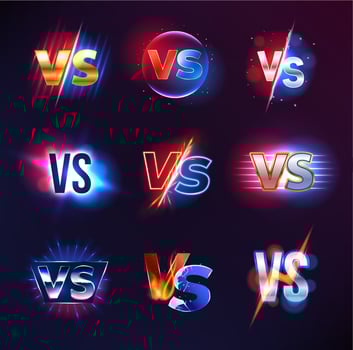 VS text and versus, fight and competition symbols vector