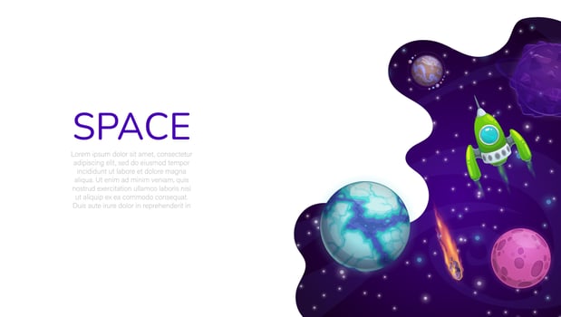Landing page space, cartoon galaxy space planets vector