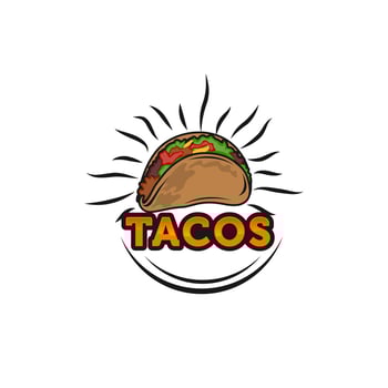 Stylized hot, freshly made Mexican tacos logo template, vector illustration isolated on white background. Creative two-colored hot and spicy, Mexican taco logotype template, street food icon