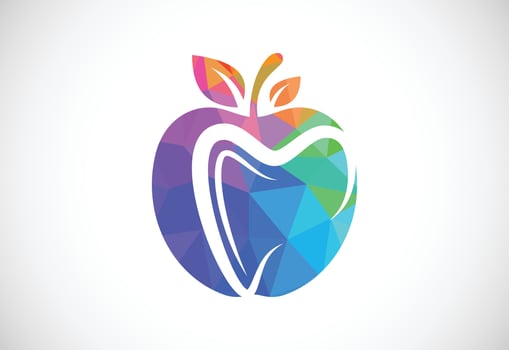 Low poly style dental apple logo sign symbol design, Green apple tooth teeth dent dental dentist image icon vector