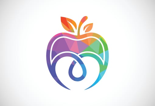 Low poly style apple and heart logo sign symbol in flat style on white background vector