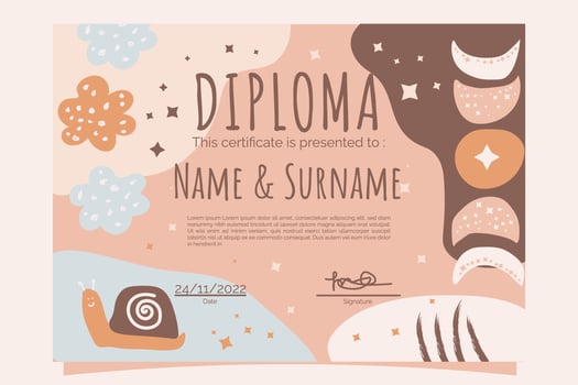 boho themed kids diploma vector