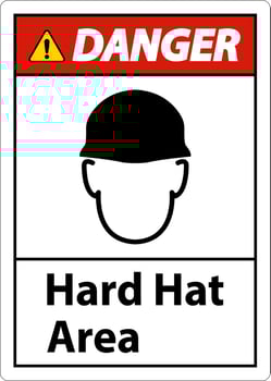 Danger Hard Hat Protection Required Area Sign On White Background vector