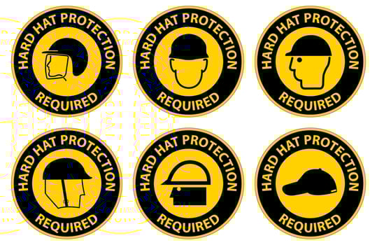 Hard Hat Protection Required Area Sign On White Background vector