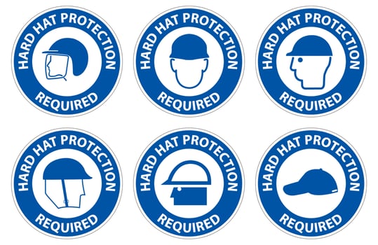 Hard Hat Protection Required Area Sign On White Background vector