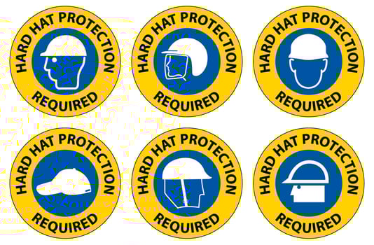 Hard Hat Protection Required Area Sign On White Background vector