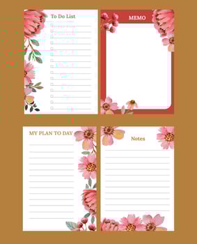 free note template with watercolor flower ornament vector