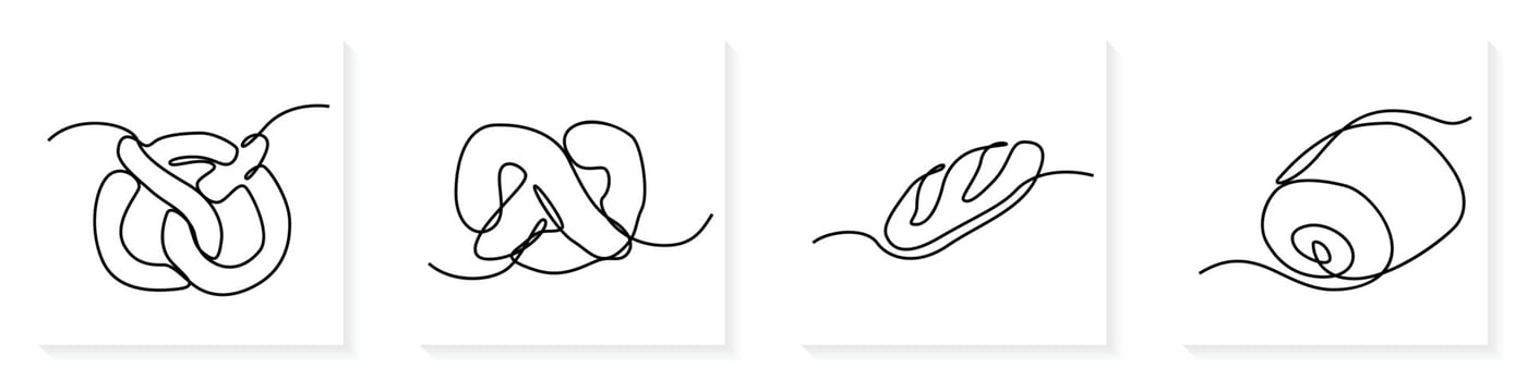 Single continuous line drawing of stylized sweet fresh bake bakery pastry in minimal continuous one line vector