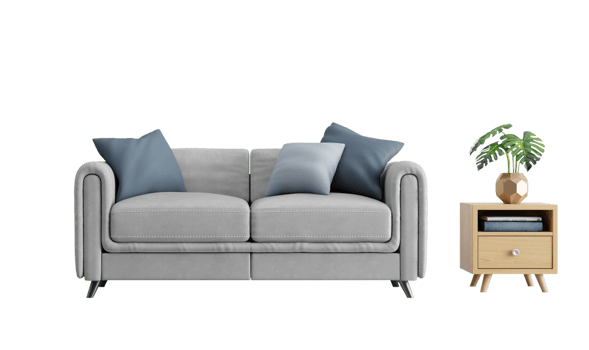 modern living interior with sofa and table isolated png