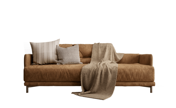 Brown leather sofa with pillow png